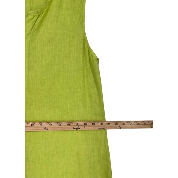 100% Linen Dress Italy Shift Button Front Lime Green Terzo Mellennio Med Resort - Picture 6 of 9
